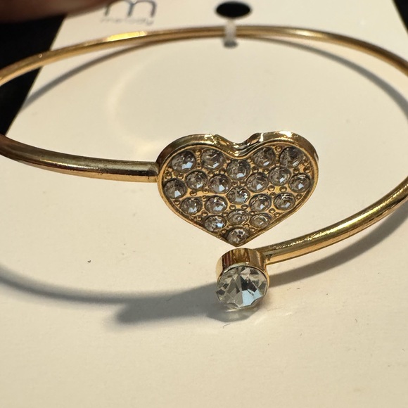 Melody Gold Crystal Heart Cuff Bangle Bracelet - Picture 3 of 4